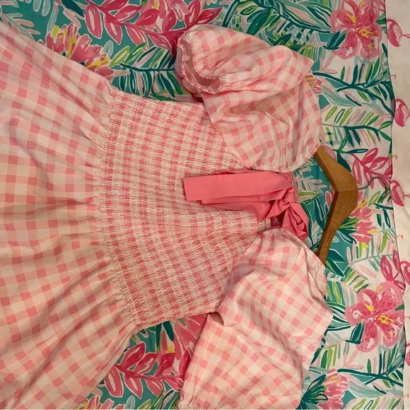 Pink Gingham Smocked Dress - Picture 2 of 5